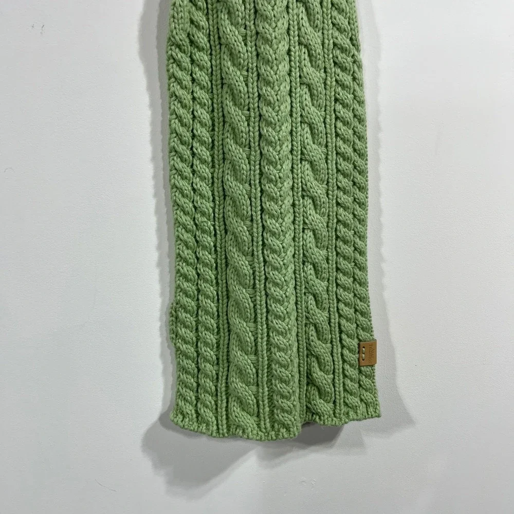 Aran Traditions Preppy Green Cable Knit Scarf Button Winter Wrap Fisherman